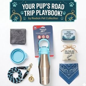 Reebok Pet Travel Bottle Feeder Blue Stainless Steel